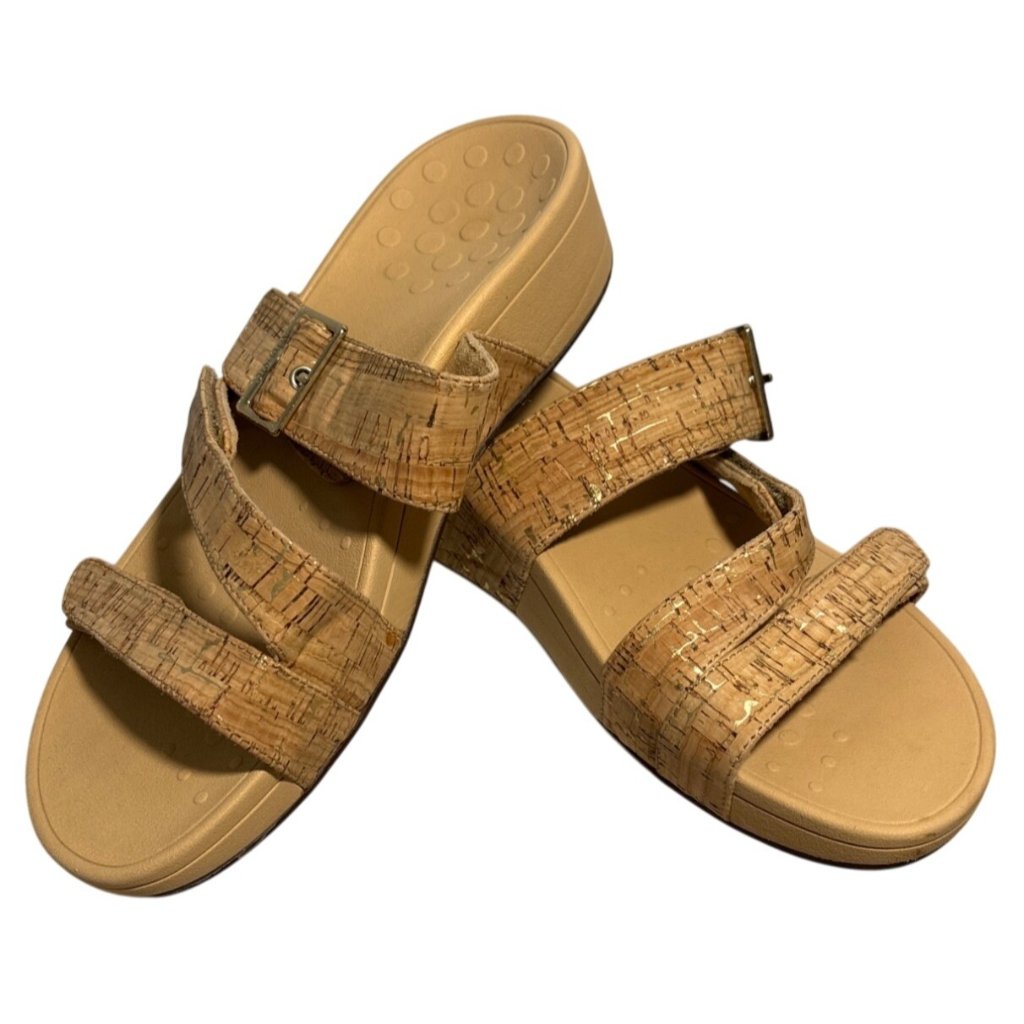 Vionic Sandals Rio Cork Strap Womens 10 Slip On Wedge Strappy Orthotic Tvw5228